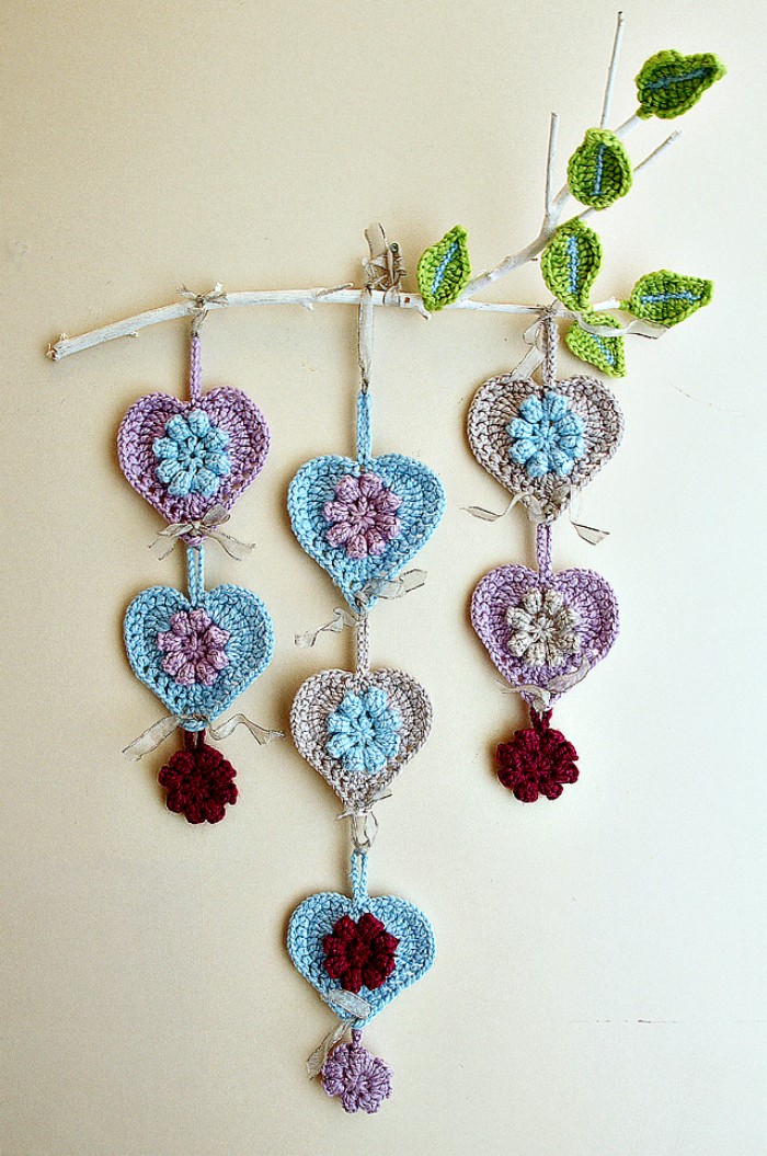 Crocheted Hearts Wall Hanging